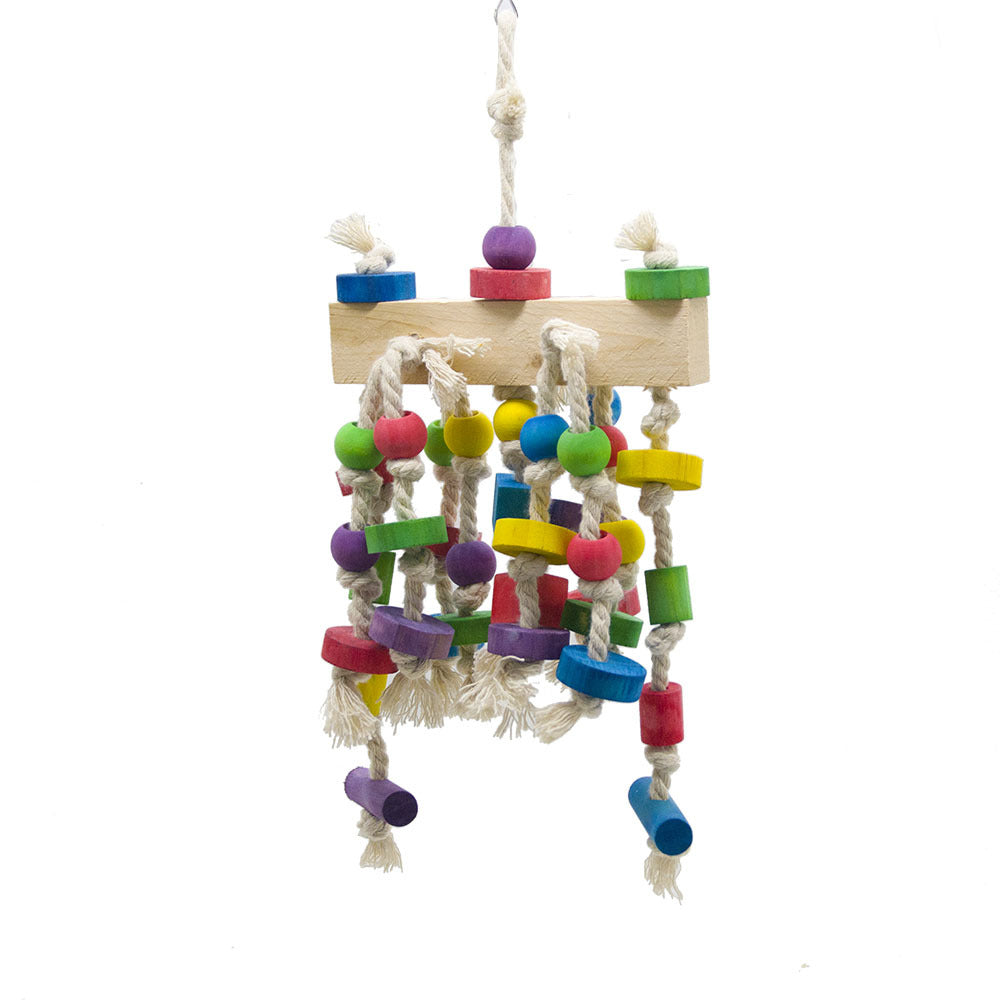Cotton and Wood Block Biting Toy for Birds