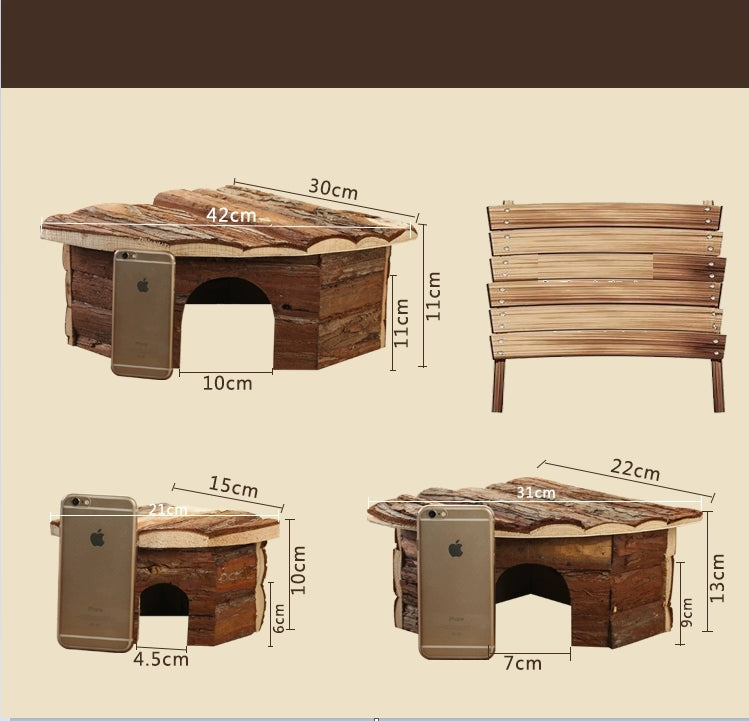 Cabane Confortable en Bois pour Hamsters, Hérissons et Cochons d'Inde
