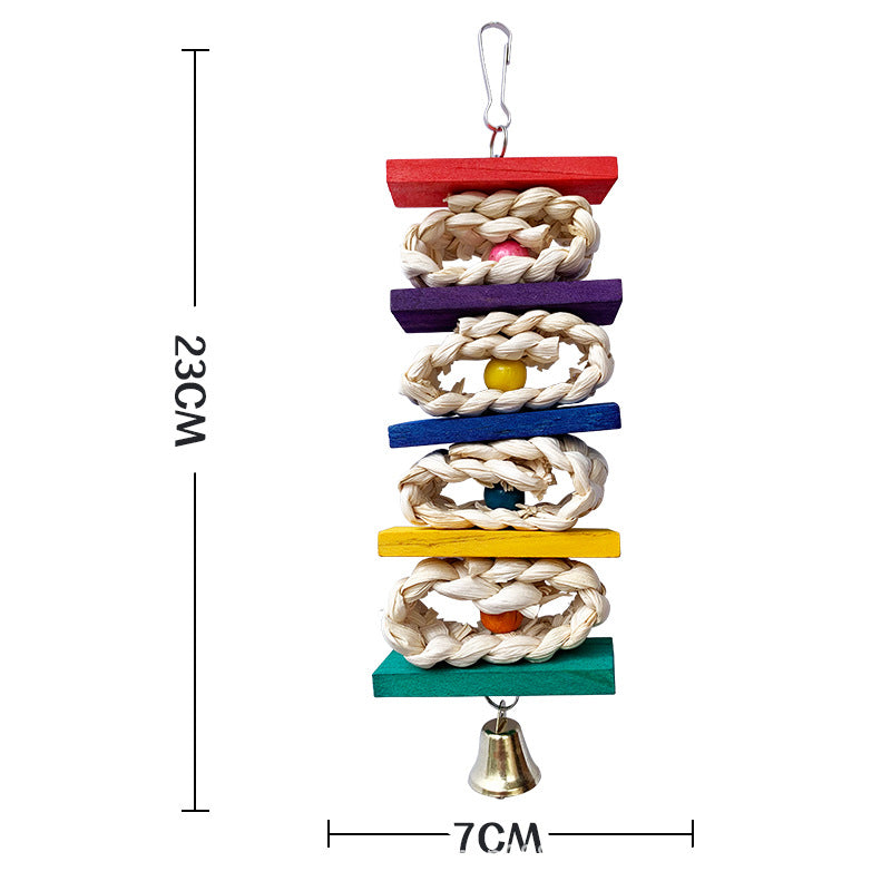 Spielzeug aus gewebtem Seil und Holzklötzen für Papageien