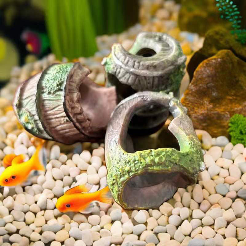 Barrel Hiding Cave Decoration for Fish Tank