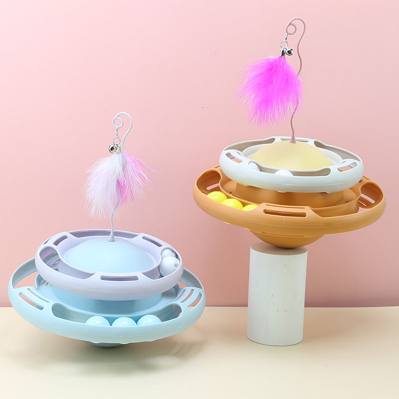 Two Layer Carousel with Feather Teaser for Cats