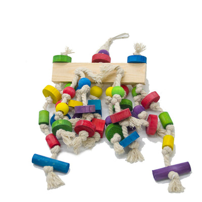 Cotton and Wood Block Biting Toy for Birds