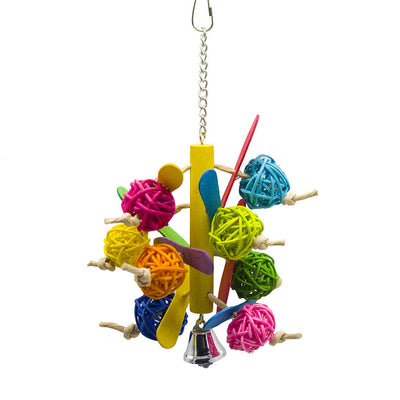 Rattan Ball and Wood Hanging Toy for Birds