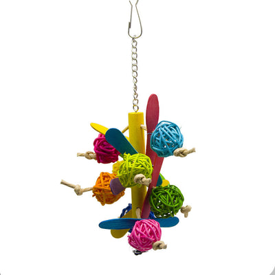 Rattan Ball and Wood Hanging Toy for Birds