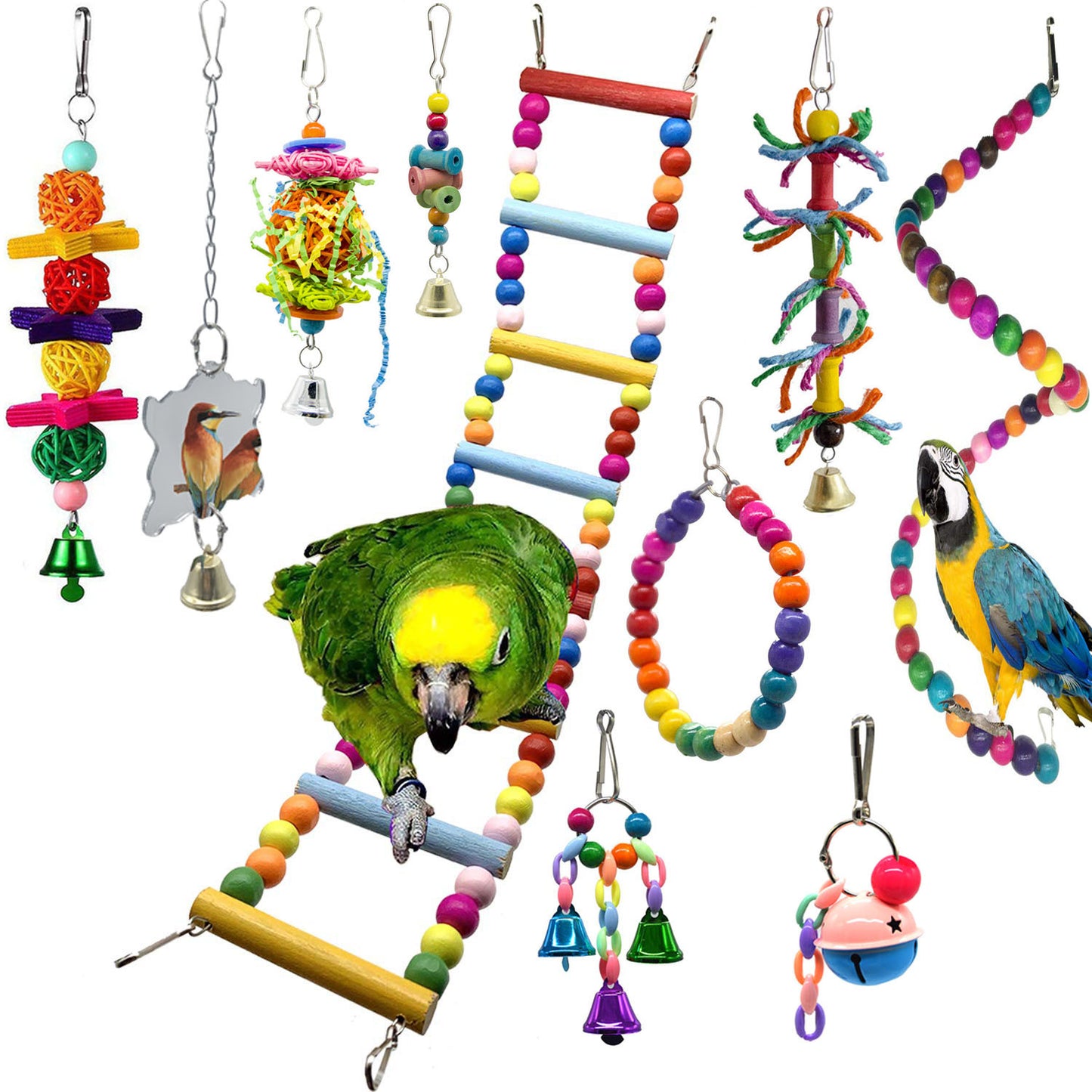 Lot de 10 Jouets pour Perroquet de Petite et Moyenne Taille