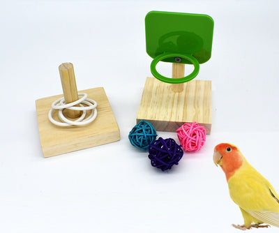 Rattan Ball Basketball Hoop and Ring Stacking Toy for Birds