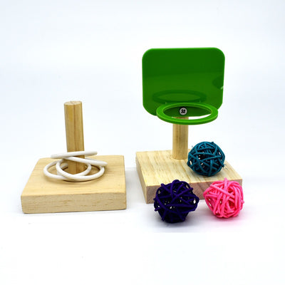 Rattan Ball Basketball Hoop and Ring Stacking Toy for Birds