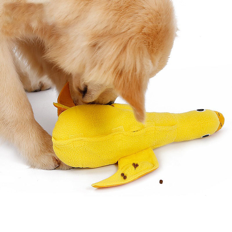 Plush Duck Food Puzzle Squeak Toy for Dogs