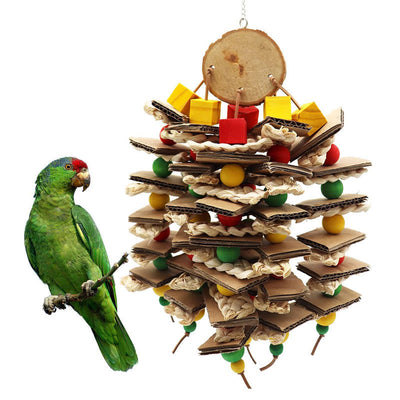 Cardboard and Wood Multi-Level Toy for Birds