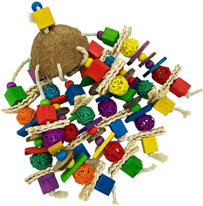 Coconut Shell Rattan Ball Wooden Block Toy for Birds