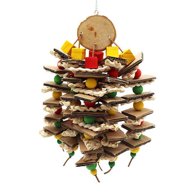 Cardboard and Wood Multi-Level Toy for Birds