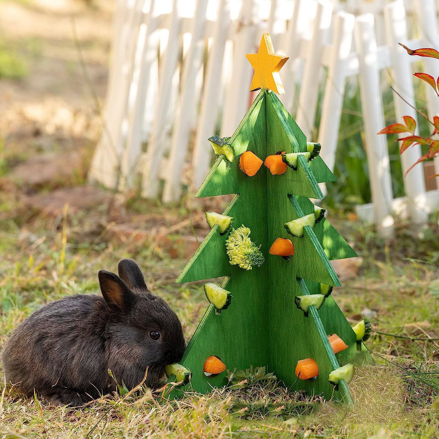 Mangeoire Arbre de Noël en Bois pour Lapins, Gerbilles et Hamsters