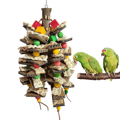 Cardboard and Wood Hanging Chew Toy for Birds