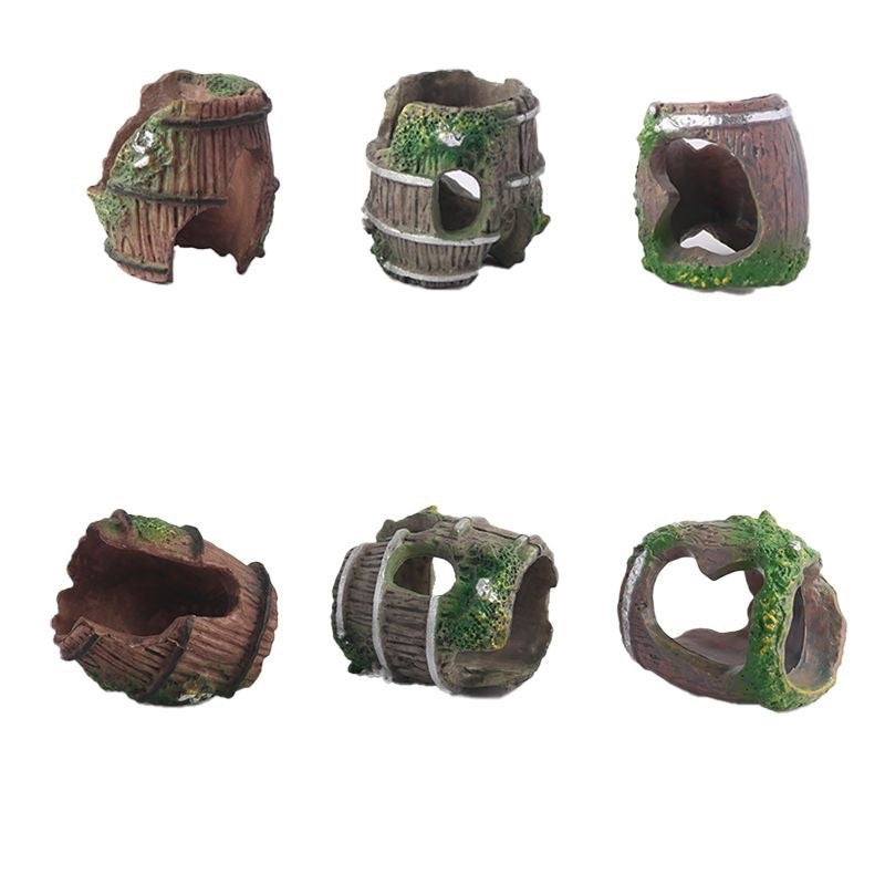 Barrel Hiding Cave Decoration for Fish Tank
