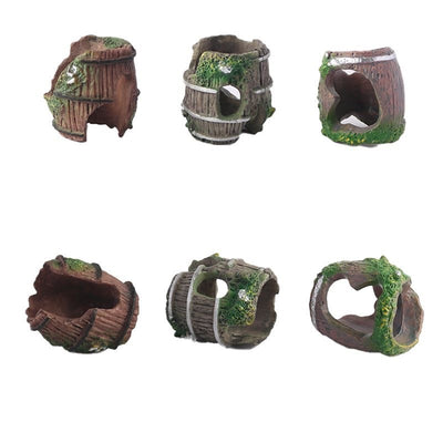 Barrel Hiding Cave Decoration for Fish Tank