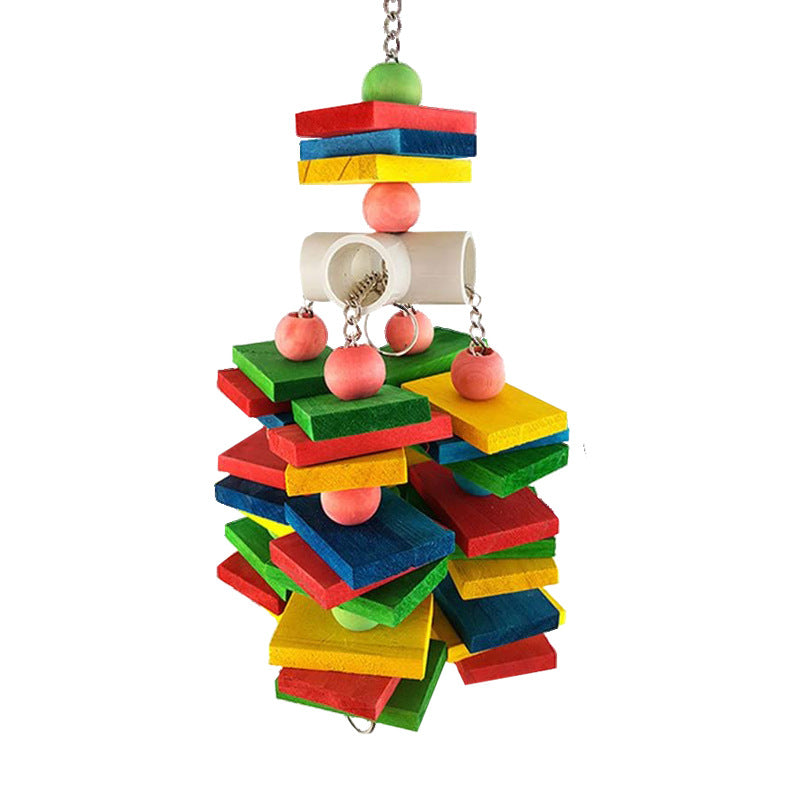 Buntes Holzklotz-Hängespielzeug für Papageien