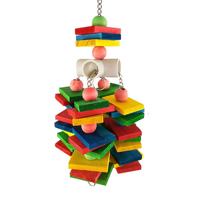 Buntes Holzklotz-Hängespielzeug für Papageien