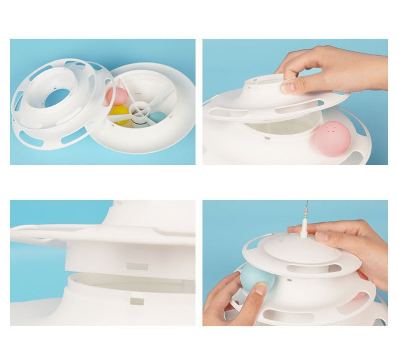 Three-Layer Carousel with Catnip Balls and Teaser Feather for Cats