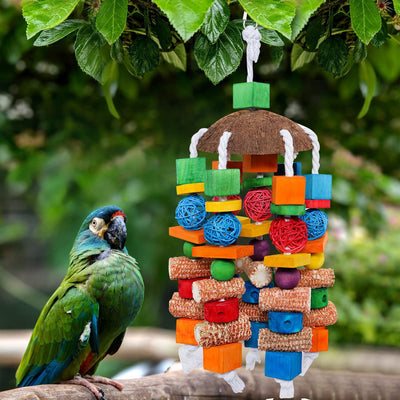 Corn Cob, Rattan, and Wooden Toy for Birds